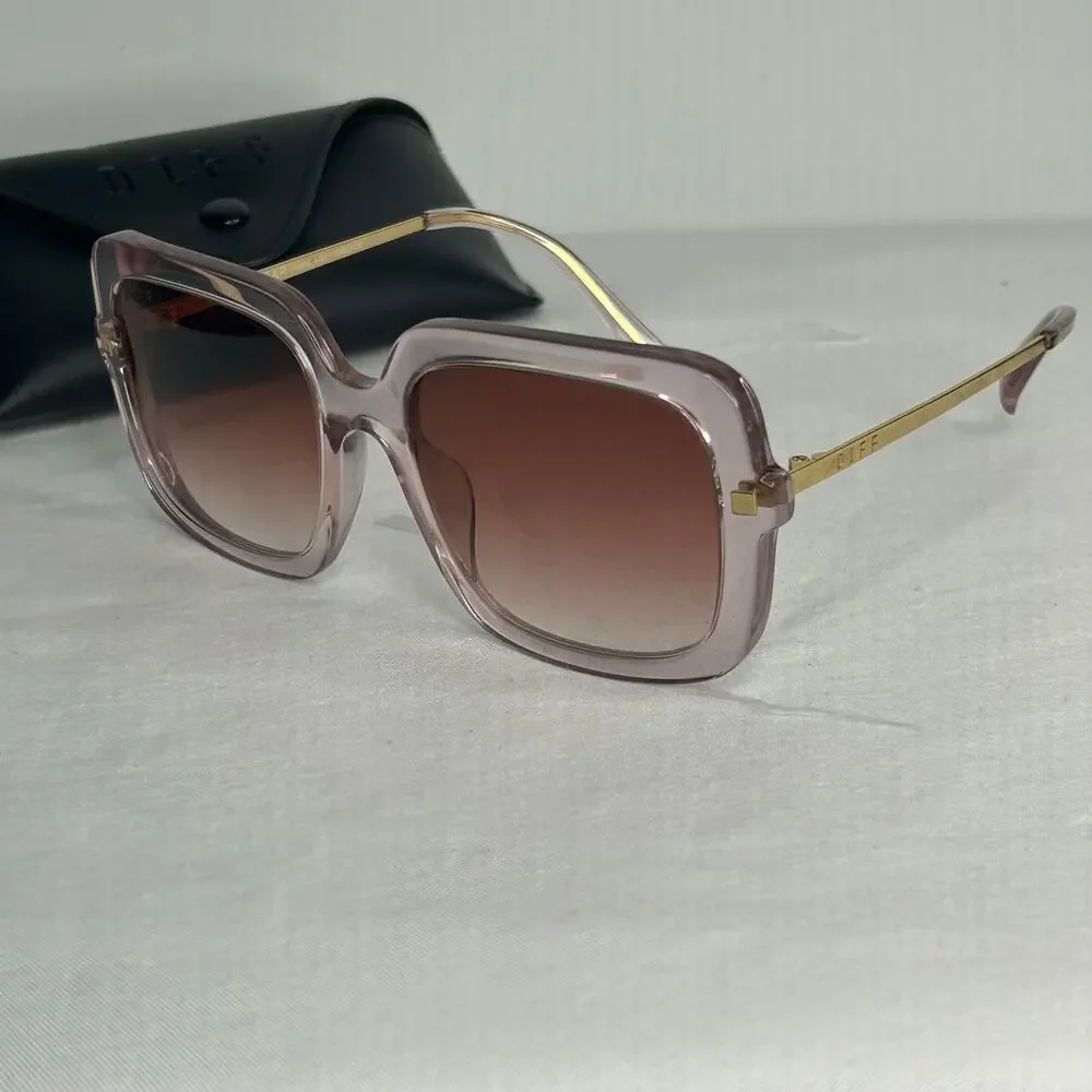 DIFF Sandra Oversized Square Sunglasses Pink Gold Gradient Lenses w/ Case